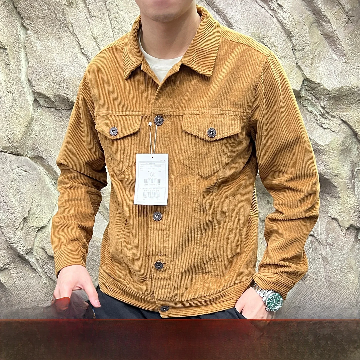 

Faionable Cotton Feel Corduroy Мужской Jaet irt Воротник-стойка Дышащий осенний Новое поступление Полиэфирное волокно Long Sve