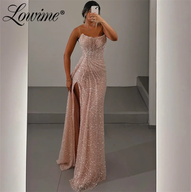 

Pink Beads Party Dress Birthday Prom Dresses 2024 Crystals Arabic Women Evening Gowns Custom Strapless Bespoke Occasion Dress