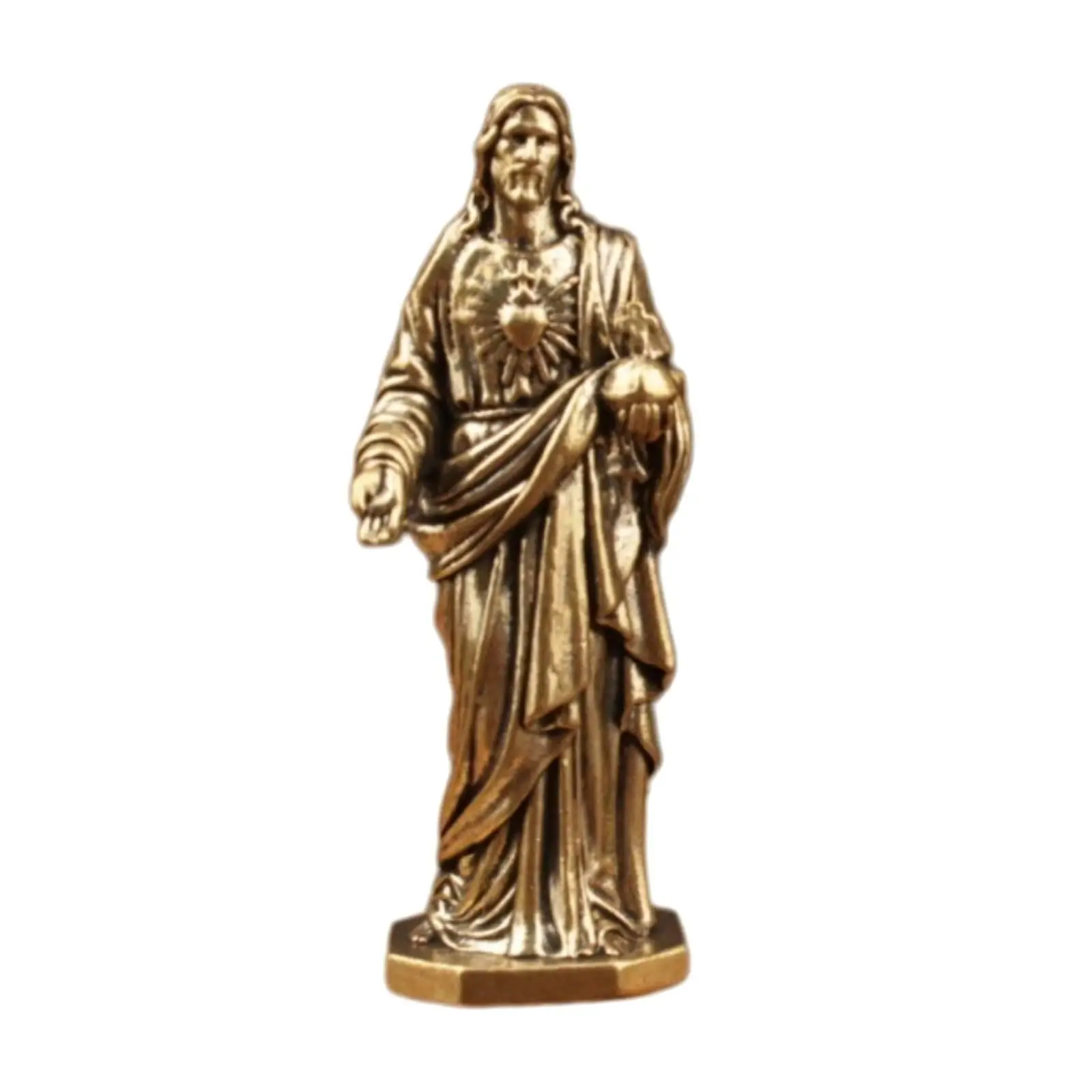 Small Brass Religious Statue Ornament Catholic Indoor Collectible Travel Miniature Figurine for Living Room Baptism Office