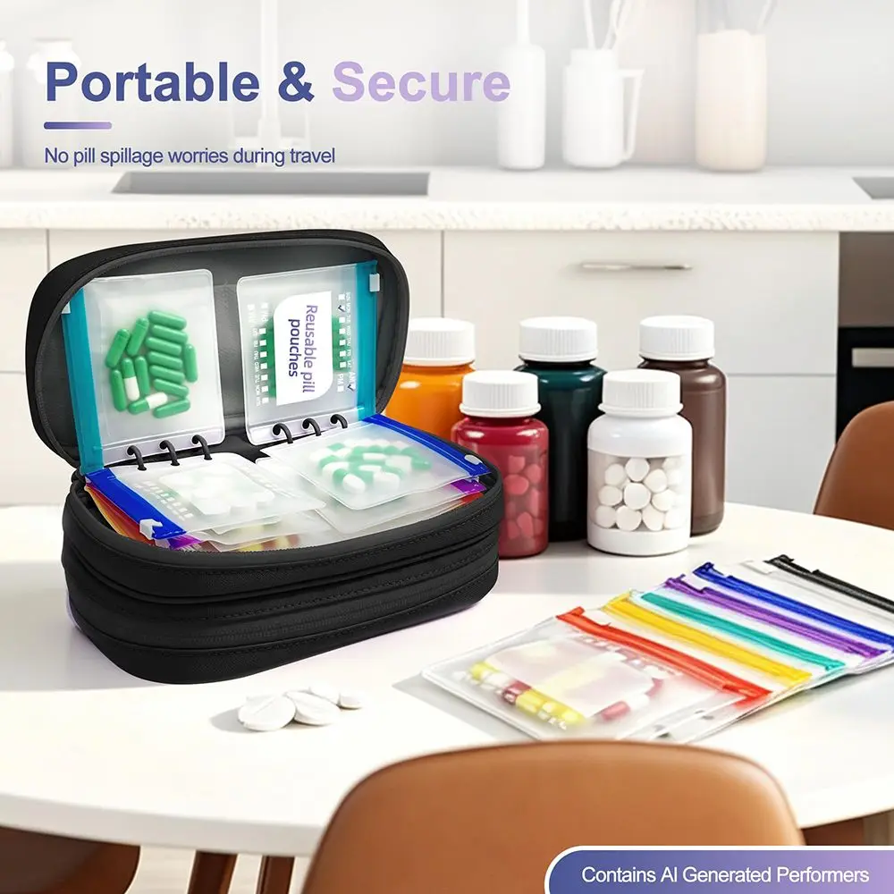 EVA Weekly Pill Organizer for Binders Large Capacity Zipper Closure Medicine Storage Case Multicolor Double Compartment