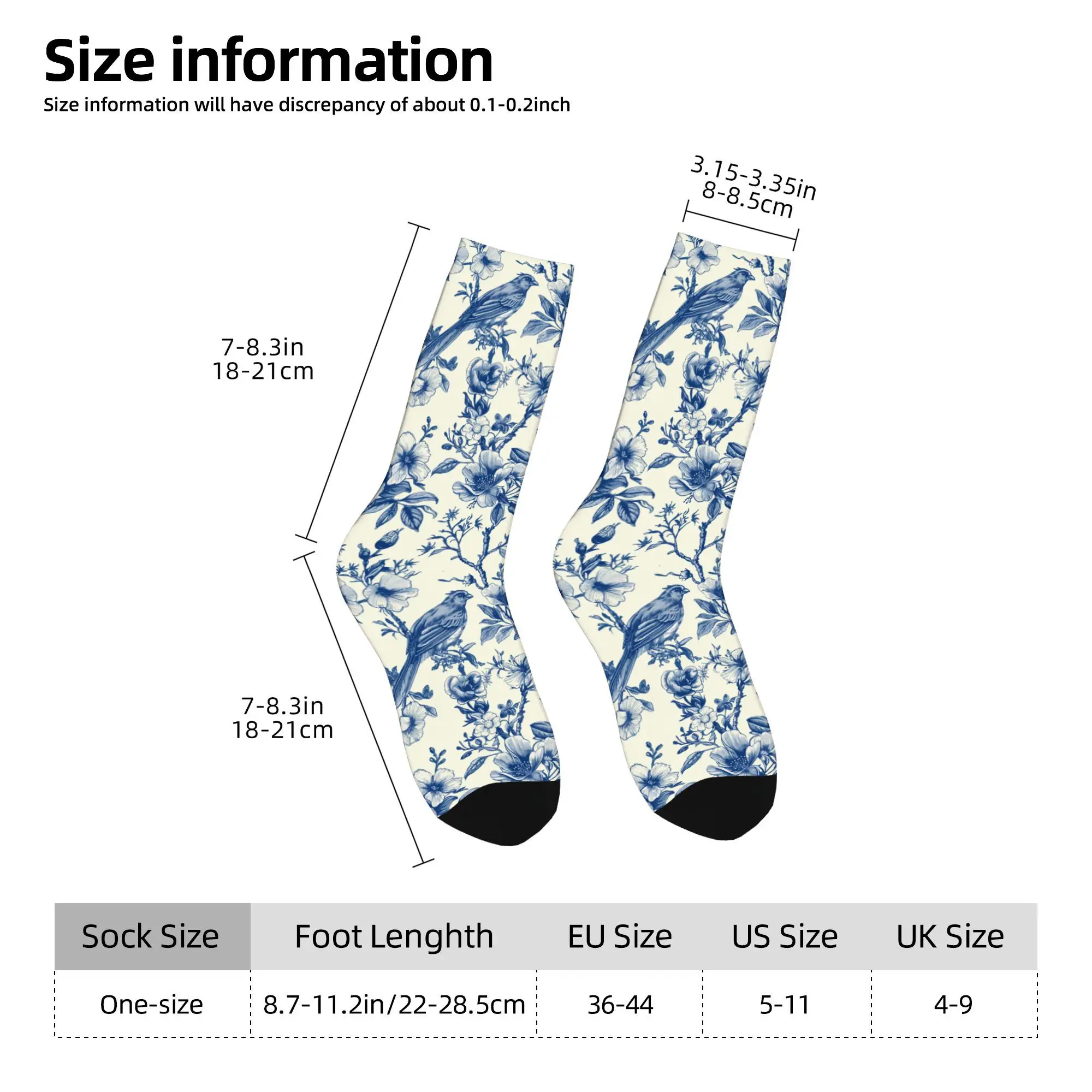 1pc Vintage Bird Floral  Printed Men's Socks Novelty Hip Hop Harajuku Pattern Crew Sock Casual Gift