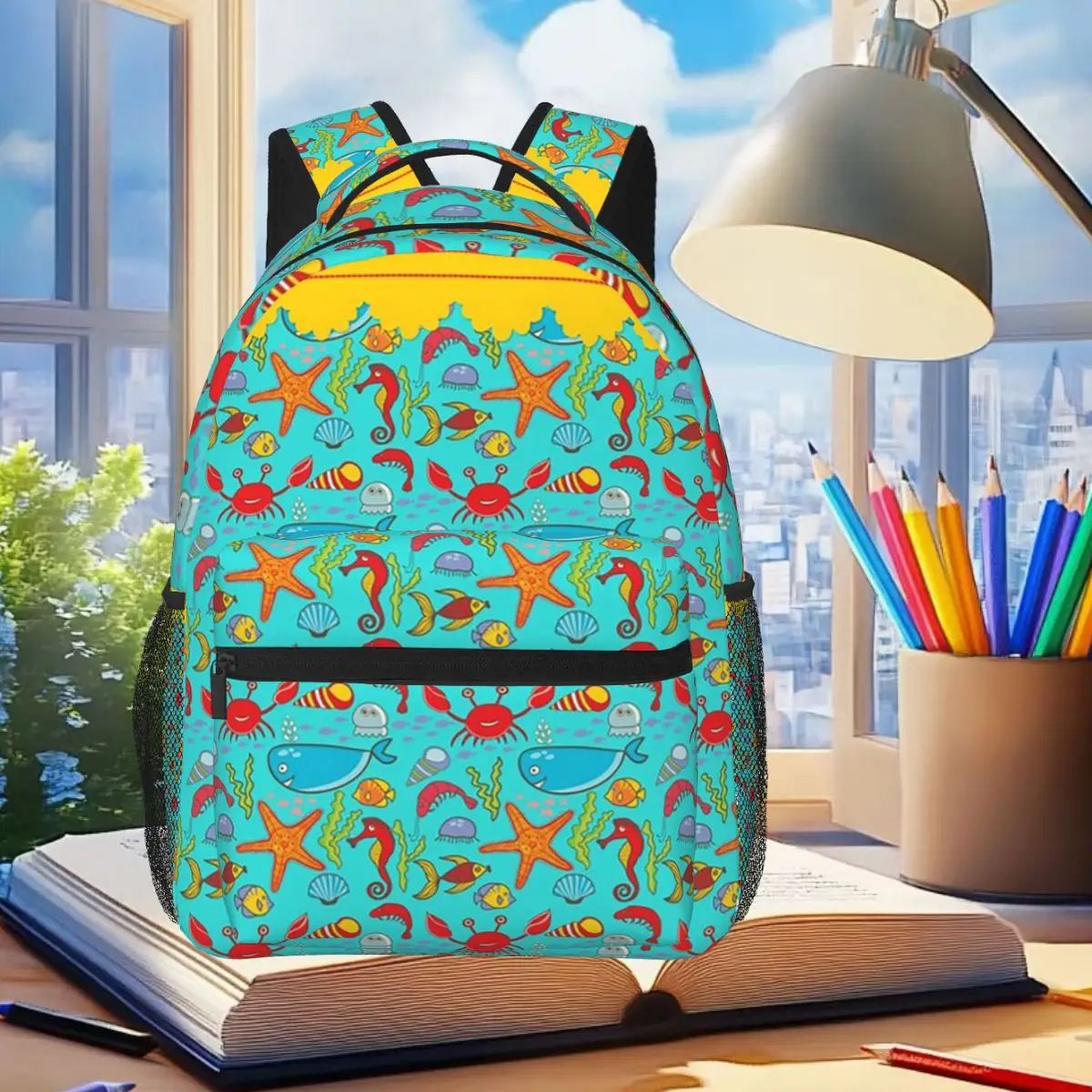 Vibrant Colour Ocean Creature Backpack Student Boys Girls BookBag Children School Bag Computer Shoulder Bags for Men Women