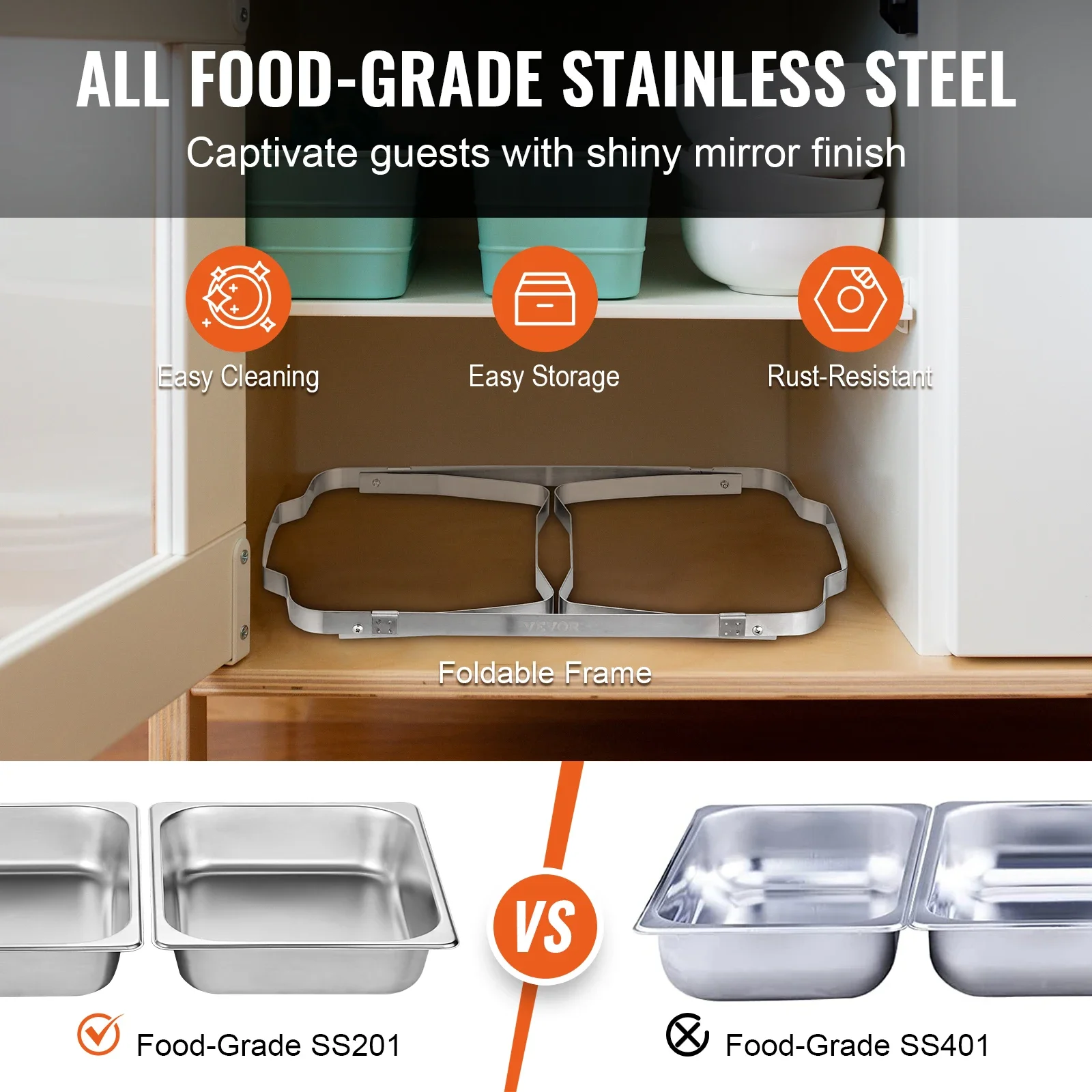 8QT Rectangle Full Size Chafing Dish Buffet Catering Food Warmer Server with Folding Stand Fuel Holder for Event Party