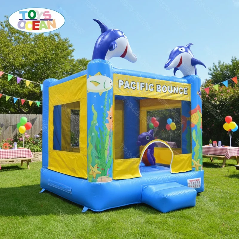 Toys Ocean Theme Inflatable Bounce House Kids Bouncy Castle Dolphin Jumper Trampoline Easy Setup