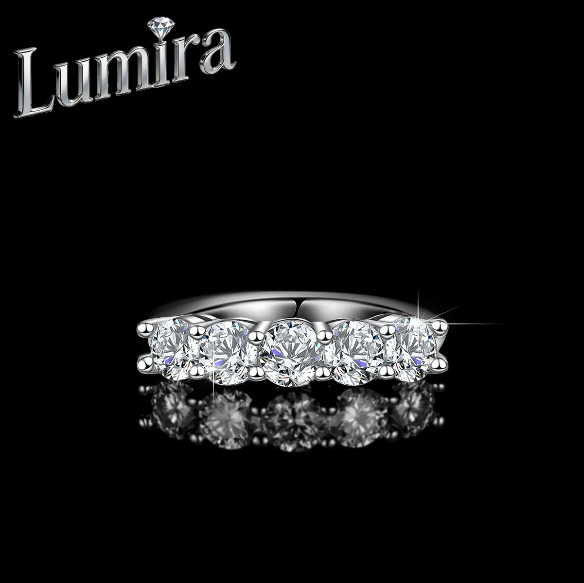 

Lumira Platinum PT950 Mossanite Ring Women's Five-Star Princess Row Ring Crown Wedding Band Party Charm Jewelry
