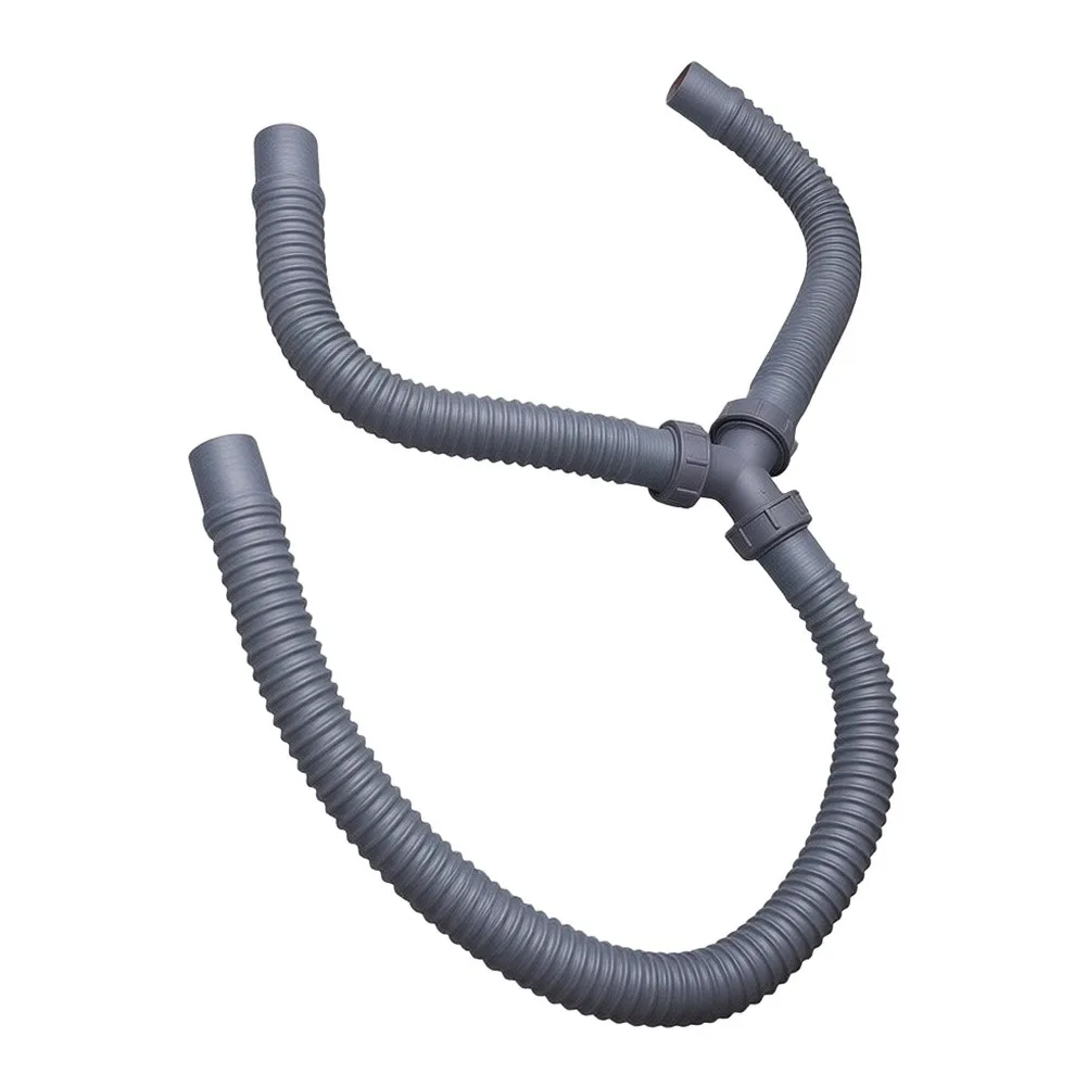 Kitchen Double Sink Drainage Connector 3-Way Y Pipe with Barbed Hose Outlet for RV Dual Waste System 45cm Gray Plastic