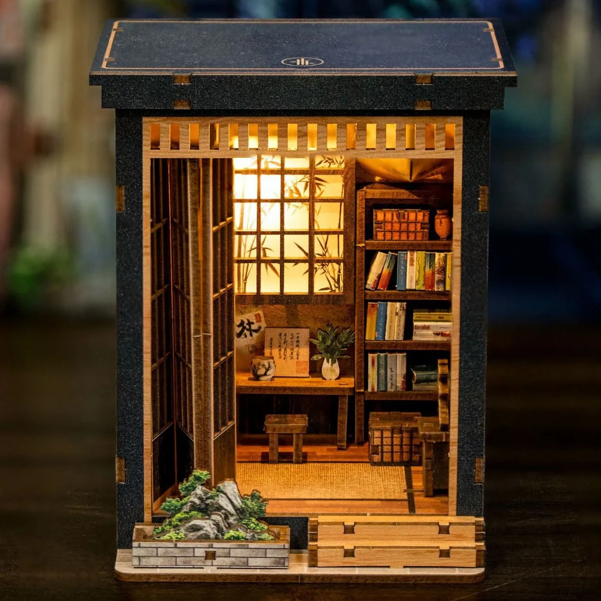 일본식 나무 DIY 미니어처 인형집 키트 - LED 조명이 있는 3D 퍼즐 조립 모델 창의적인 홈 데코 선물 성인용