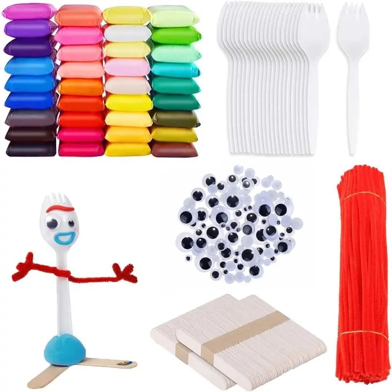 diy-fork-set-air-dry-clay-plastic-sporks-red-pipe-cleaners-clever-eyes-ice-cream-stick-puzzle-make-your-own-forky