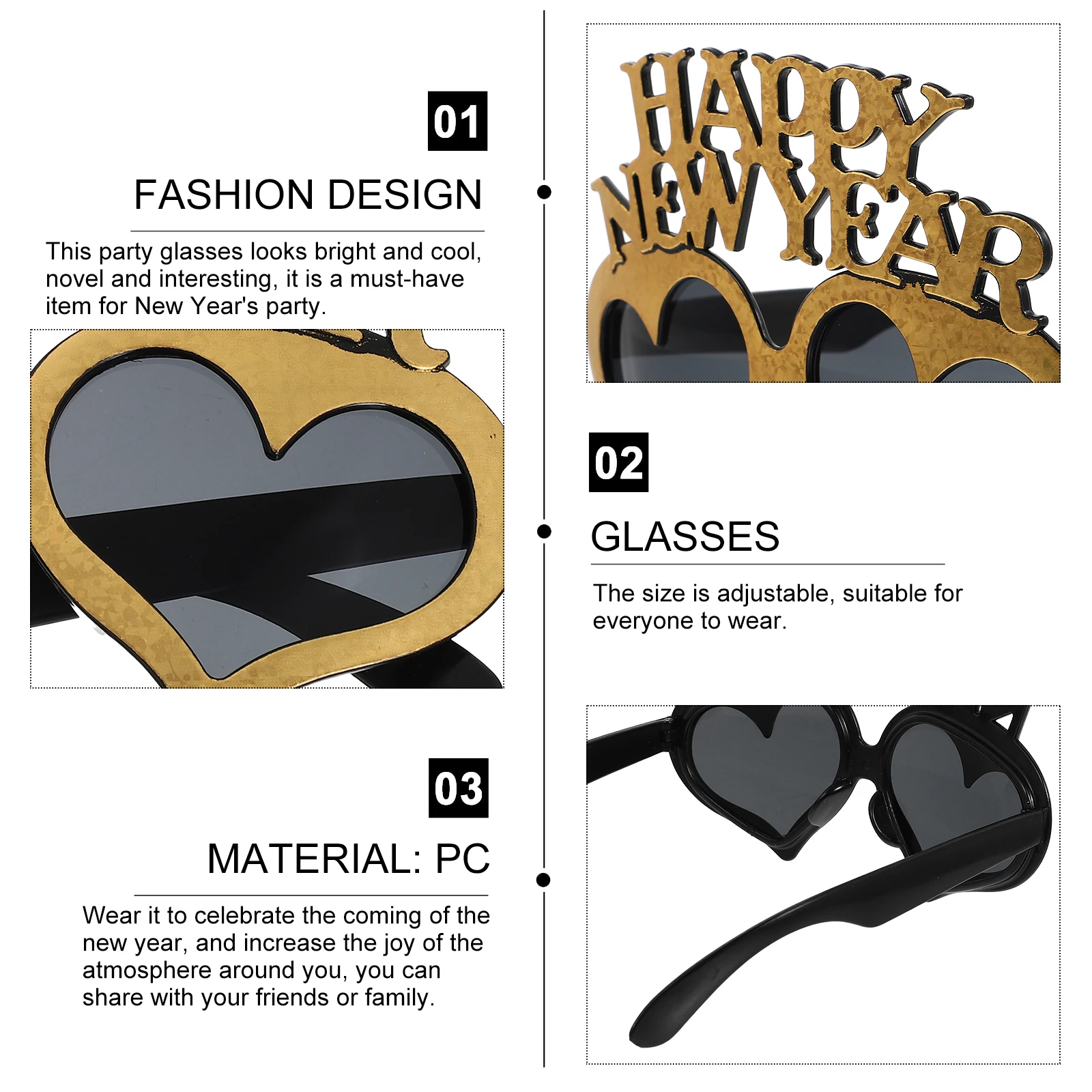 แว่นตาบรรยากาศ 3 ชิ้น ดึงดูดสายตา อุปกรณ์ประกอบฉากถ่ายภาพงานปาร์ตี้ สวมใส่สบาย แว่นตาปีใหม่สำหรับงานเฉลิมฉลองและกิจกรรมสนุกๆ