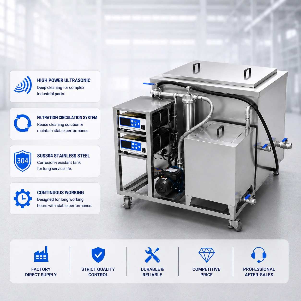 264L Industrial Ultrasonic Cleaner Parts Washer with Heater for Engine Block Diesel Truck Transmission Auto Parts Cleaning