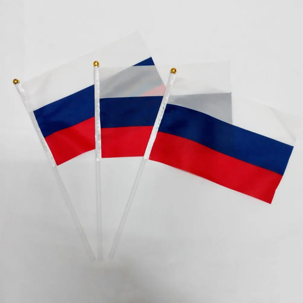 Russia Flag 14*21CM 2022 Russia CUP 10pcs Small Russian Flag the Hand National Flag with Pole Waving Flag