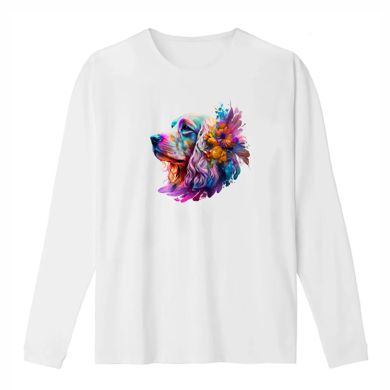 flower floral cocker spaniel portrait T-Shirt Summer Casual Cotton Tee Oversized Streetwear Tops Vintage Graphic Print