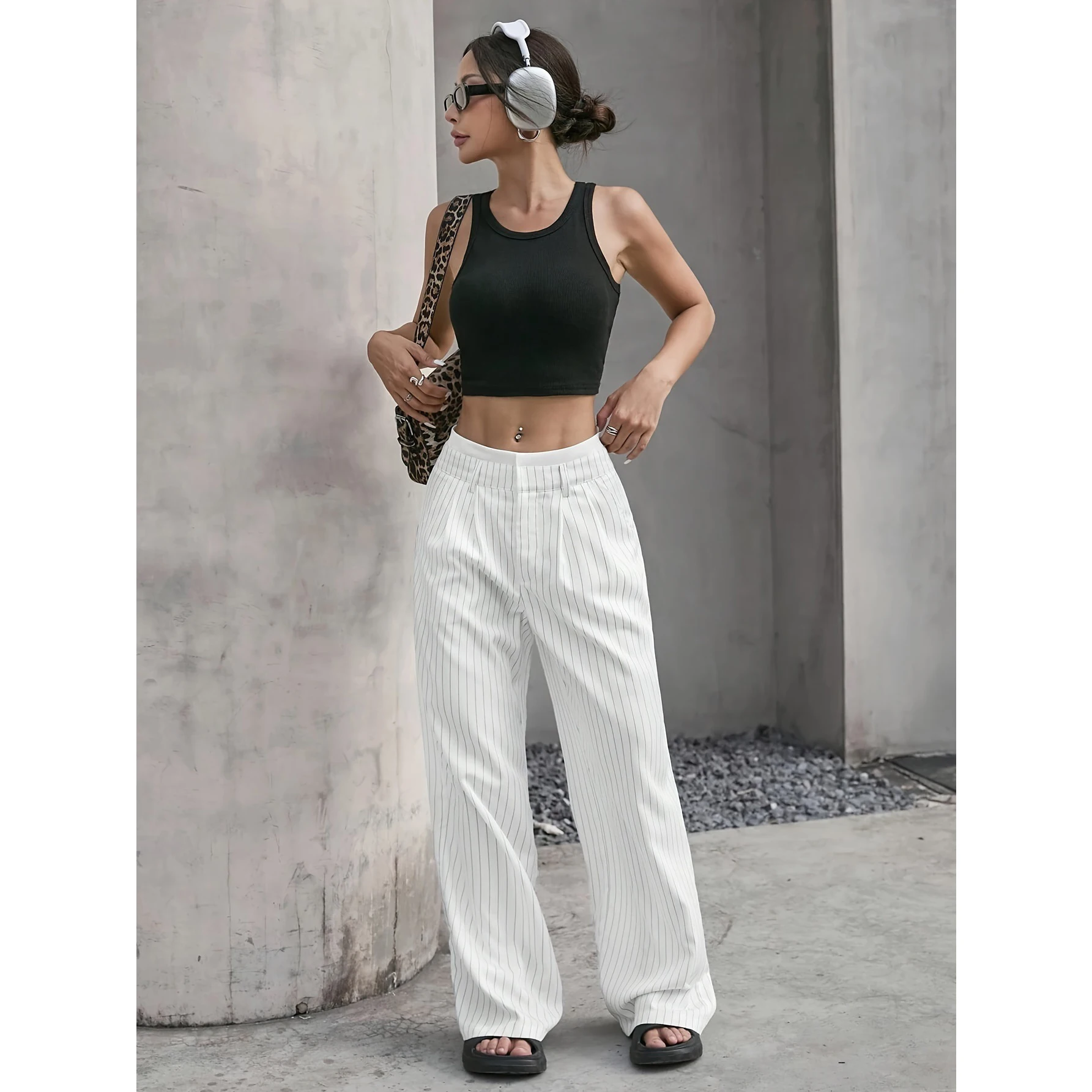 

Широкие брюки с высокой талией, женские повседневные простые брюки, драпированные свободные прямые костюмные брюки, длинные брюки для женщин