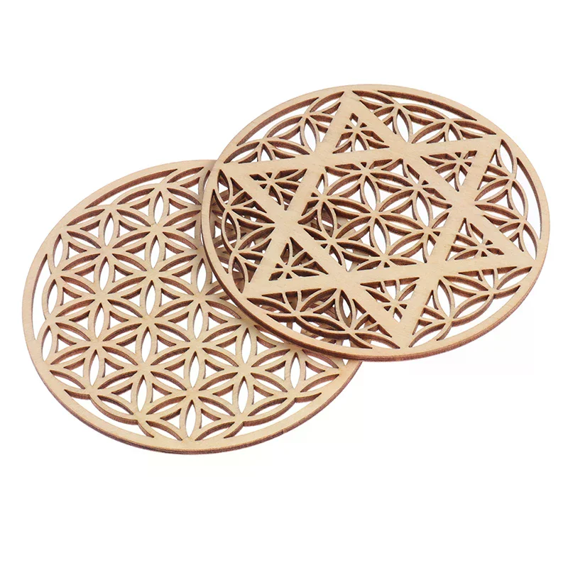 1pc Creative Chakra Creative Chakra Pattern Coaster Wood Flower Of Life Natural Symbol Round