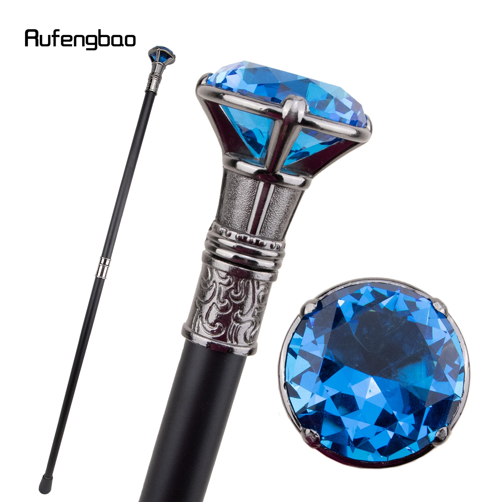 Bastão de prata tipo diamante azul, Bastão decorativo de moda, Cosplay elegante cavalheiro, botão de crochê, 93cm