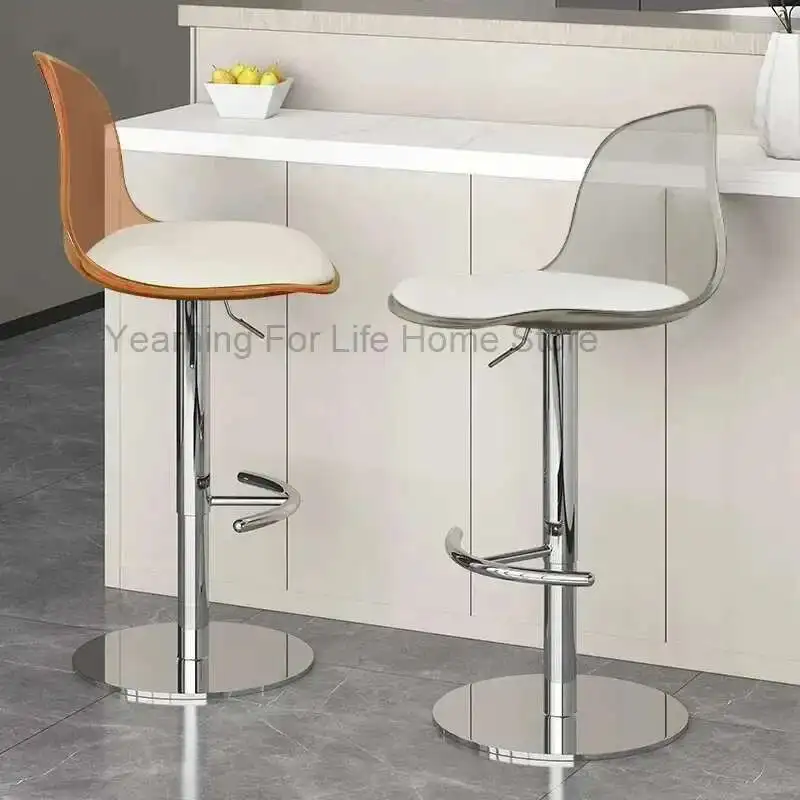

Acrylic Swivel Bar Chairs Pink Transparent Barber Metal White Bar Chairs Kitchen Tall Adjustable Chaise Design Furniture