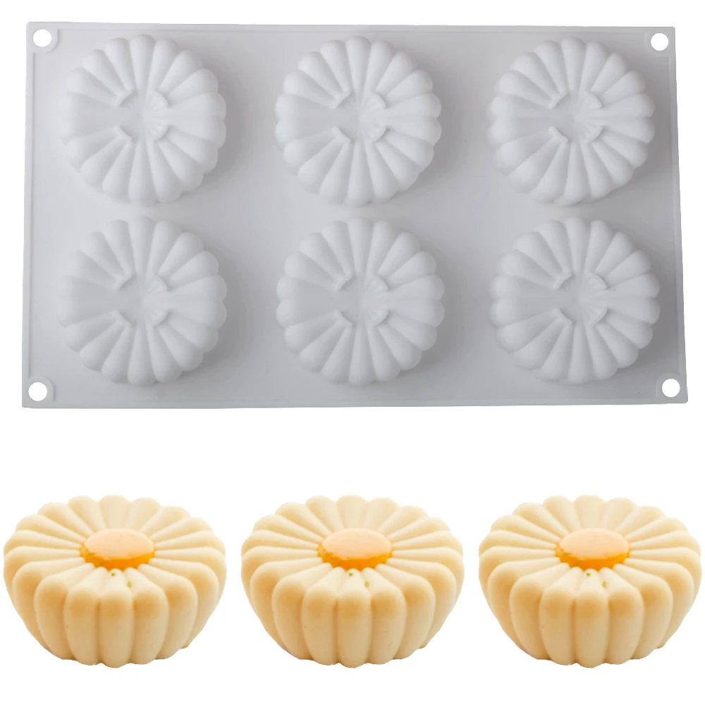 6 Mulden 3D-Gänseblümchen-Mousse-Form, blumenförmig, zum Selbermachen, französisches Gebäck, Schokolade, Pudding, Kuchen, Backform