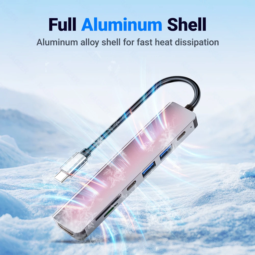 RAGEER 7-in-1 Type-c Multi-Function Docking Station with 4K HDMI, USB 3.0, TF+SD USB 2.0 and PD 100W Charging Port for Laptops - Image 3