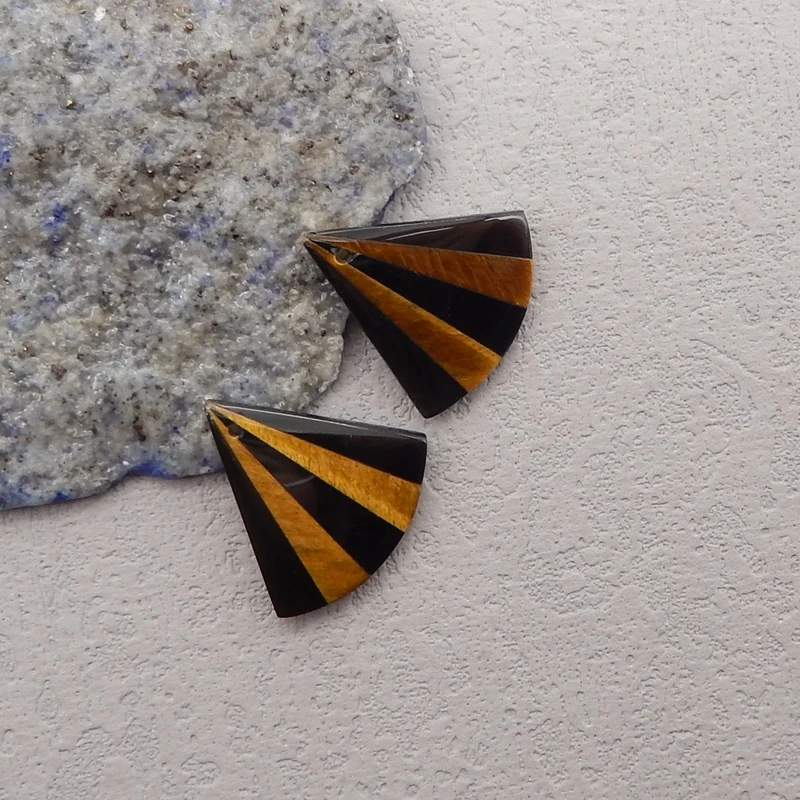 Handmade Jewelry Natural Stone Obsidian Tiger-Eye Intarsia Earring Bead,Fashion Jewelry Earrings For Women 20x20x3mm 3g