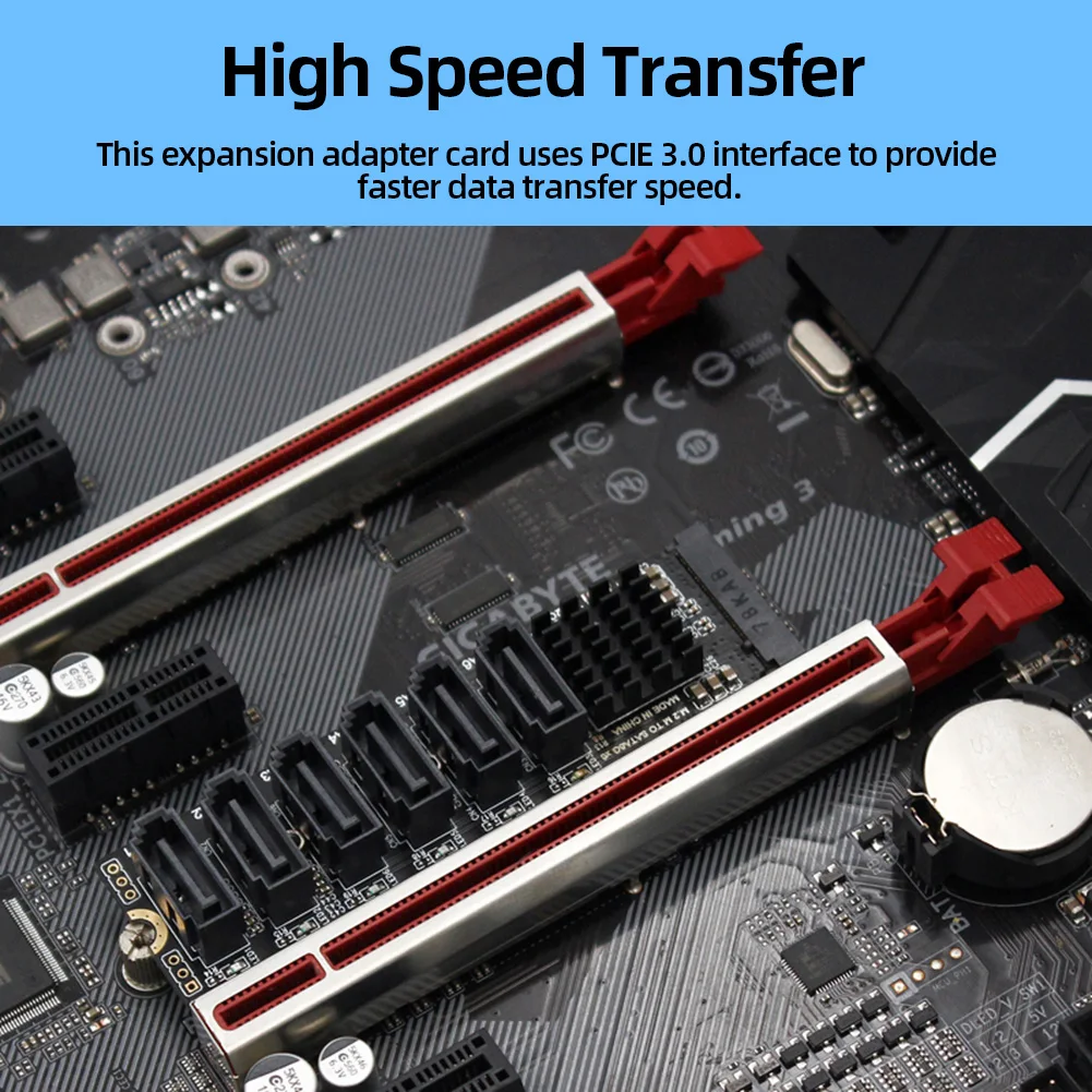 6-1PCS PH516 M.2 NVME to SATA 3.0 Expansion Card ASM1166 6Gbps M.2 MKEY PCI-E Riser Card 6 Port 3.0 SATA Adapter Card Riser