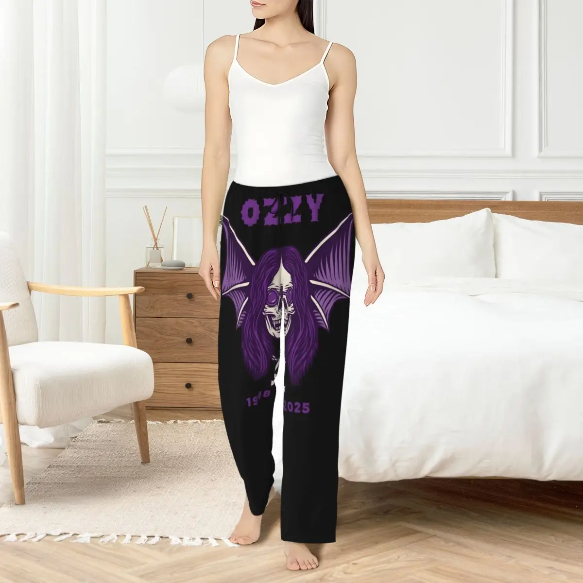 

Custom Ozzy Osbourne Pajama Pants Women Prince Of Darkness Lounge Sleep Drawstring Sleepwear Bottoms with Pockets