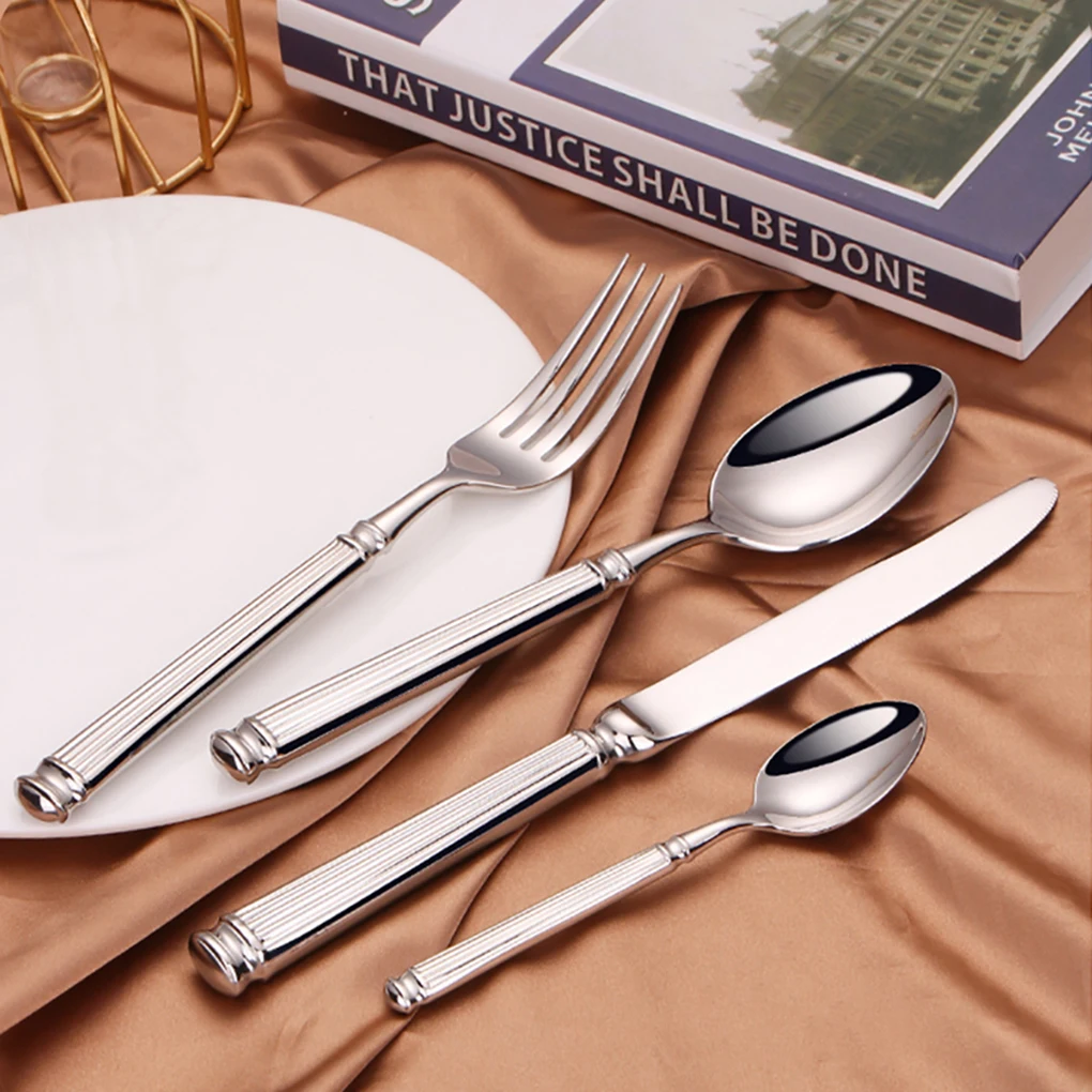 4/8/12/16Pcs Luxury Western Cutlery Set Elegant Tableware Stainless Steel Knife Fork Spoon Silver Dinnerware Dishwasher Safety