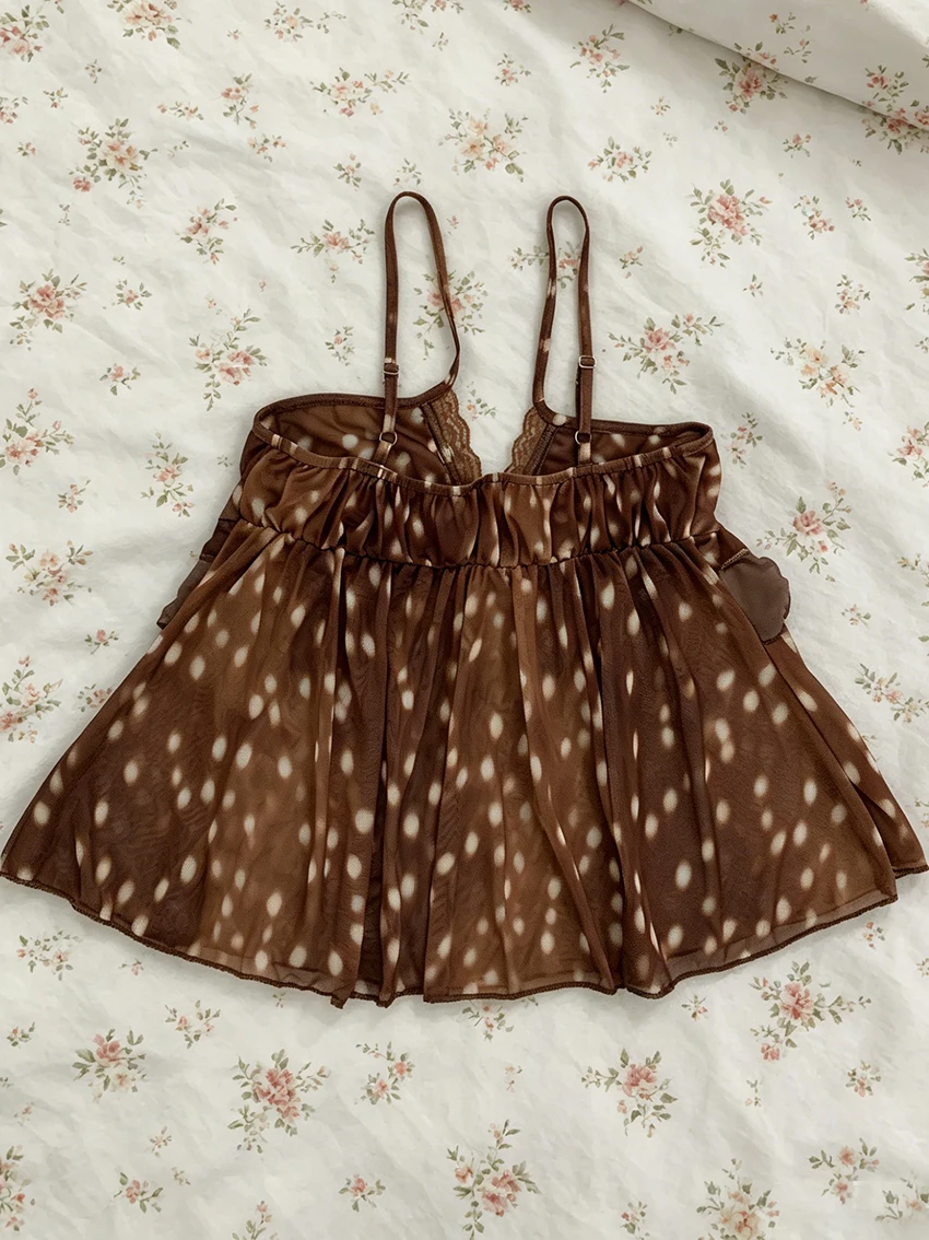 Modische Sexy Schlanke Pure Desire Damen-Weste Y2K Amerikanischer Retro-Leopardenprint Trägerhemd mit V-Ausschnitt und Doppellagiger Rüschenkante – Detail 9