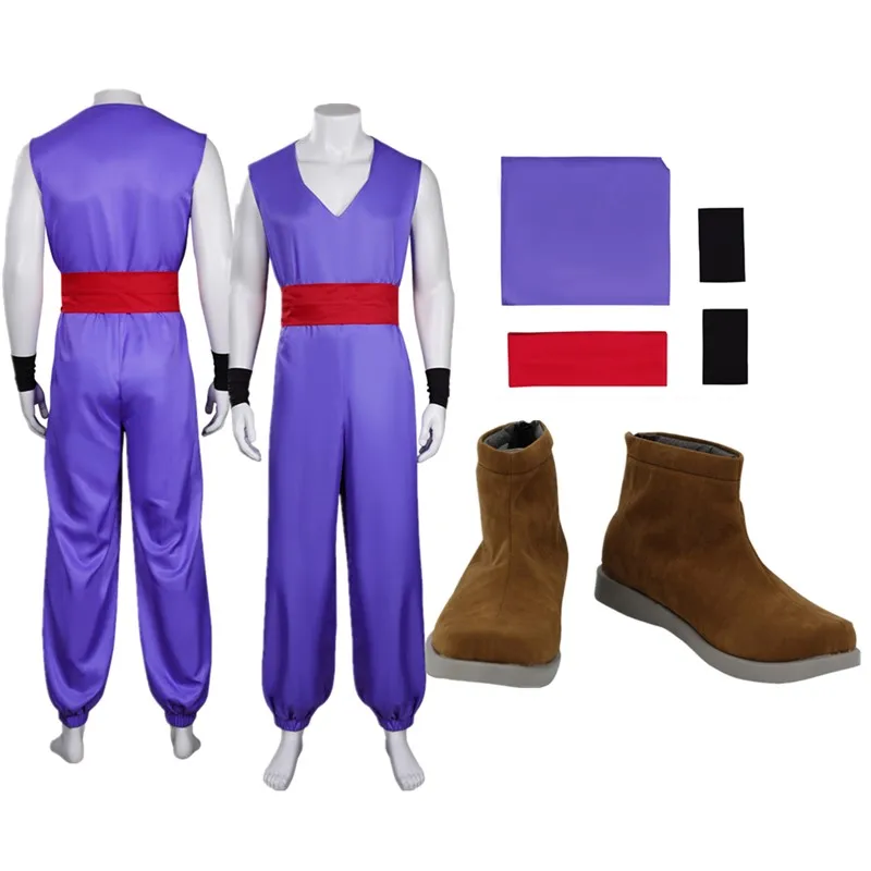 Son Cos Gohan Cosplay Costume pour hommes adultes, combinaison, ceinture, chaussures d'anime, bottes, tenues, Halloween, fête de carnaval, trempé