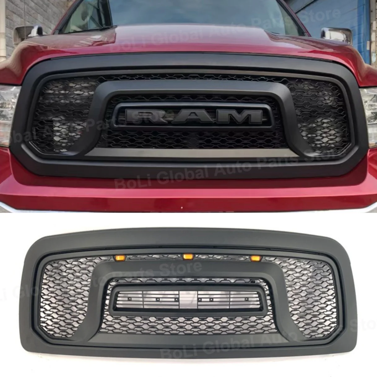 Honeycomb Grille With LED Lights Fit For DODGE RAM 1500 2009-2012 Grill Front Bumper Decorative Accessories