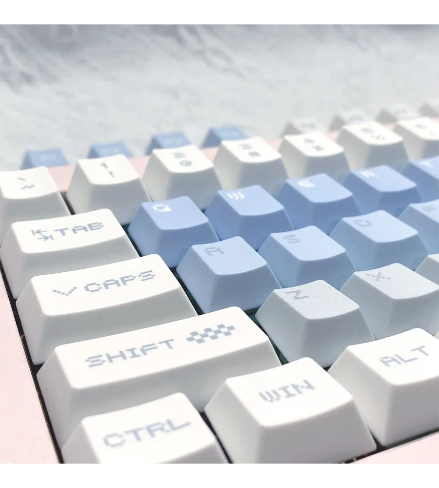 Snow future keycap blue cute cartoon pixel style pbt five-sided sublimation for mechanical keyboard