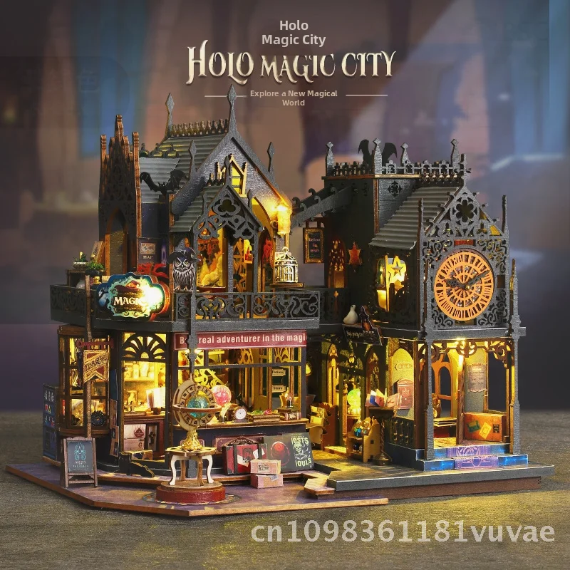 Jiate bricolage Cottage ES012 Horo ville magique assemblé à la main 3D Puzzle Miniature maison modèle ornement pour jeunesse jouet en bois