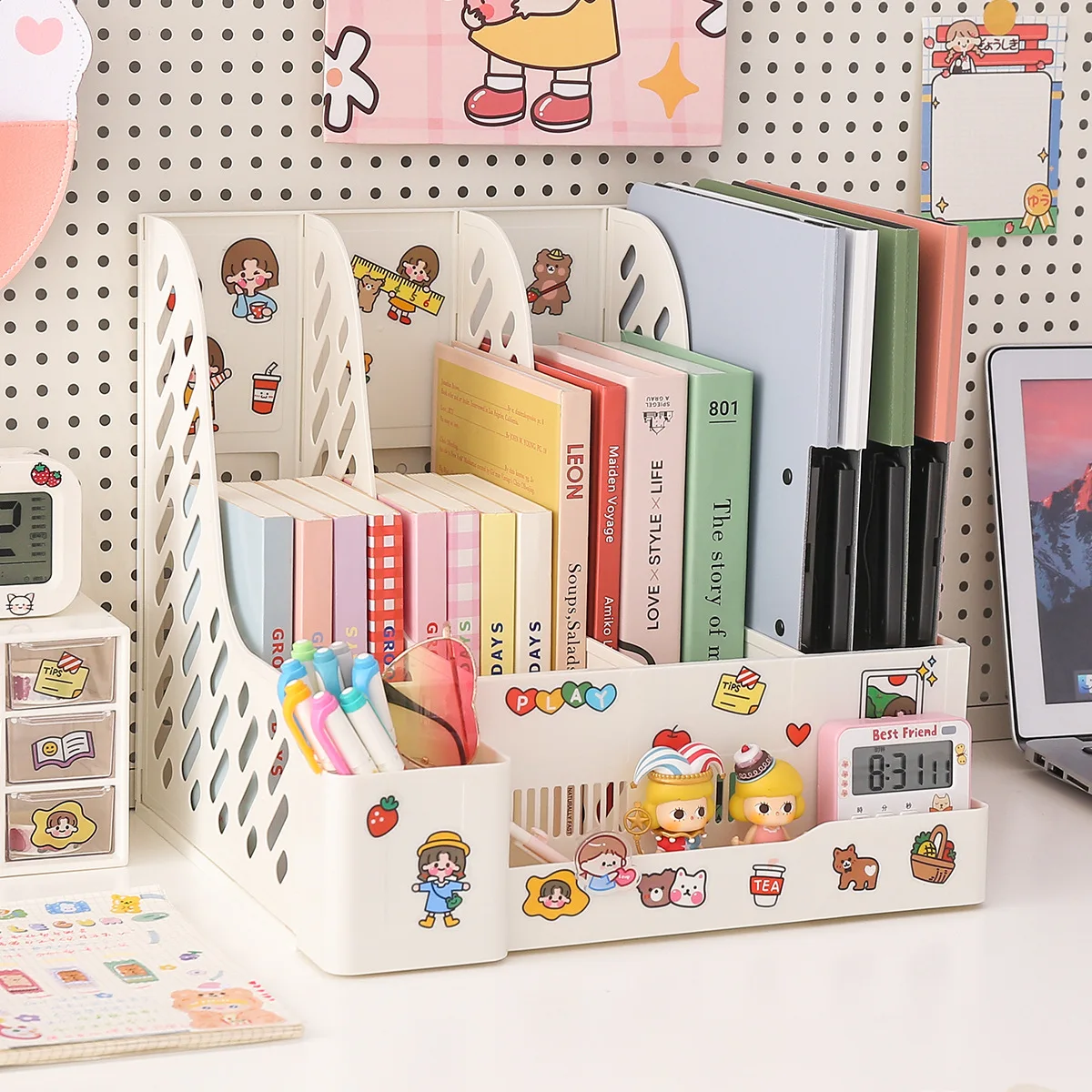 Imagem -03 - Multifuncional File Tray Storage Box Pen Holder Simples File Folder Racks Pasta Notebook Office Desk Organizer