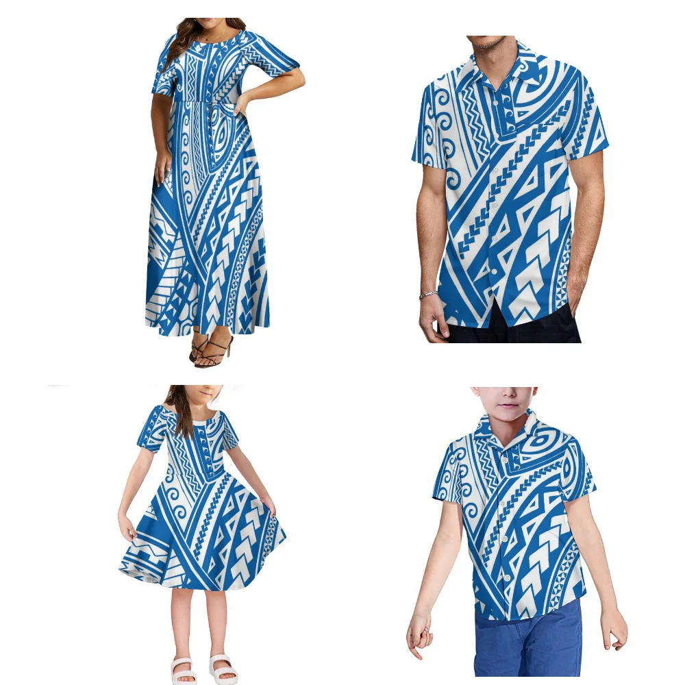 High Quality Custom Polynesian Banquet Family Dress Pacific Island Art Custom Women'S Dress Shirt For Men Adult Children