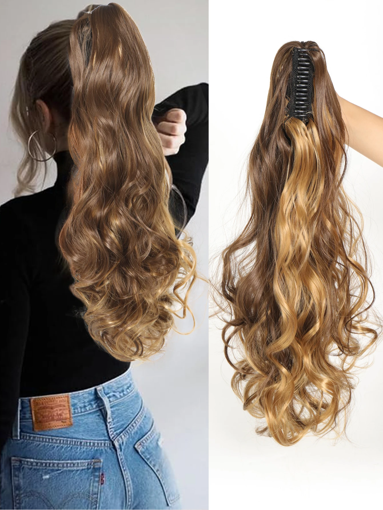 

Synthesis 22 Inch Hair Extensions Claw Clip Long Wavy Curly PonyTail Hair Extensions Natural Wave Hair Piece for Halloween