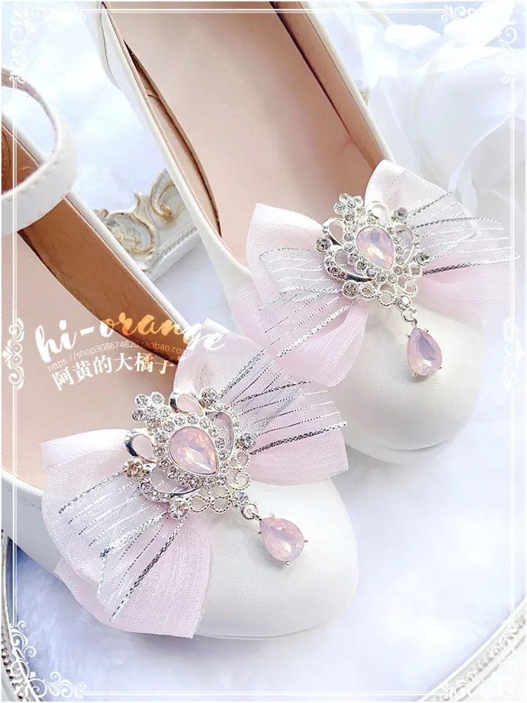 Lo Single Original Handmade Lolita Shoe Buckle Removable Bow Shoe Flower Lolita Shoe Accessories