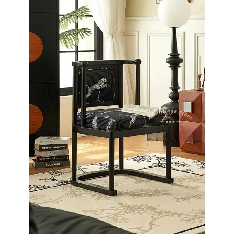 French cream style solid wood black dining chair, light luxury high-end designer chair