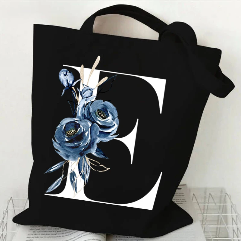 Sac à main de shopping pour femmes A-Z 26 Alphabet Floral Designer Sacs pour femmes 26 Initiales Fleurs Essentiel Toile Shopping Sacs fourre-tout