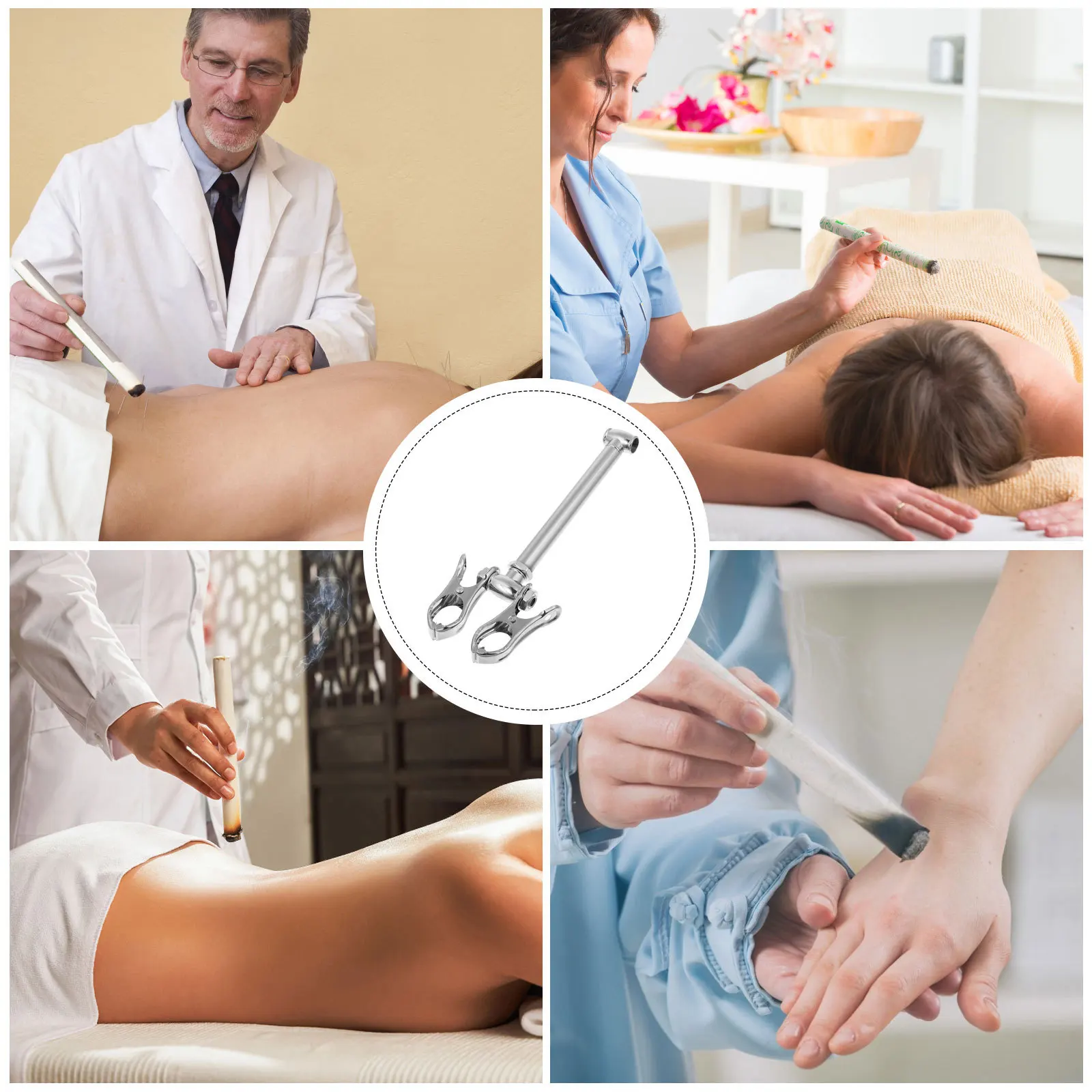 

1 set 1 Set Stainless Steel Roll Holder Clamp Dual Moxibustion Tool For Two Sticks Handheld Burner Moxa Stick Hanger Moxa Clamp