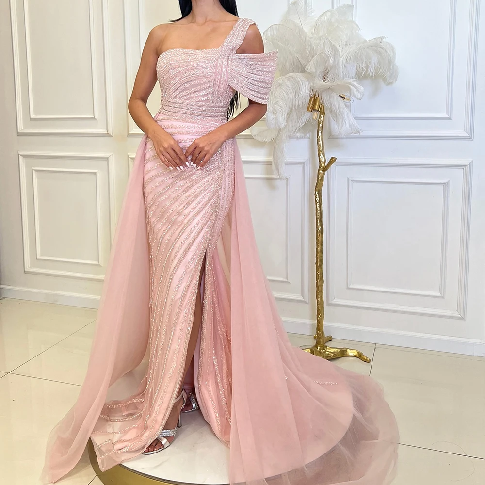 

Temperament Sequined Side Slit Evening Dress Sexy Straight Strapless One Shoulder Sleeveless Celebrity Gowns Saudi Arabia 2024