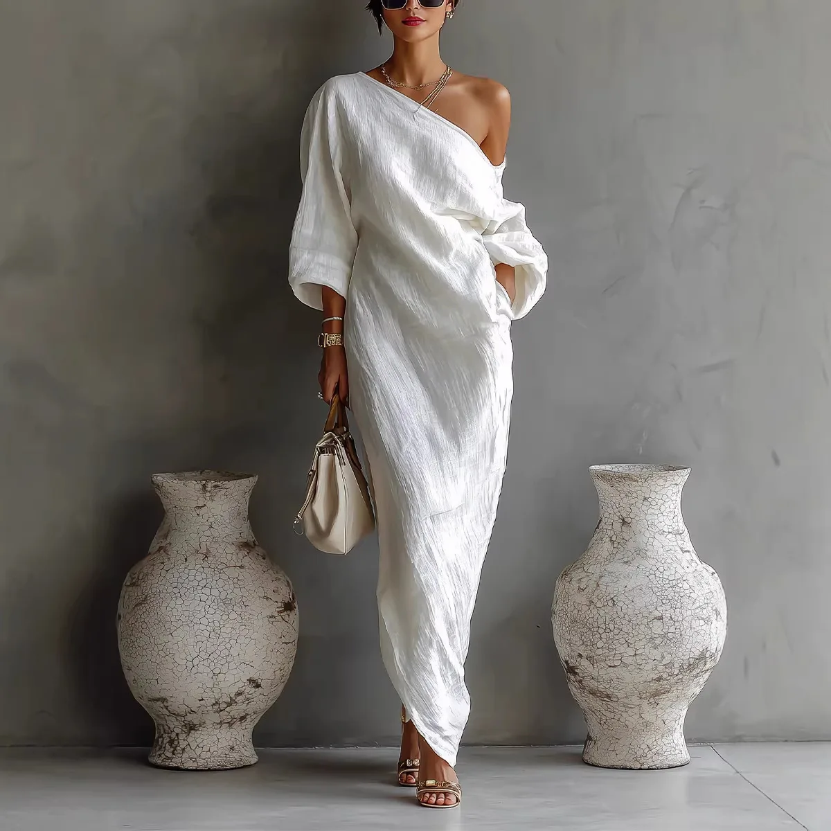Women Dresses 2026 Spring/Summer New Fashion High-End Long-Sleeved Off Shoulder Mid-Waist Long Dress Women's Clothing Vestidoes