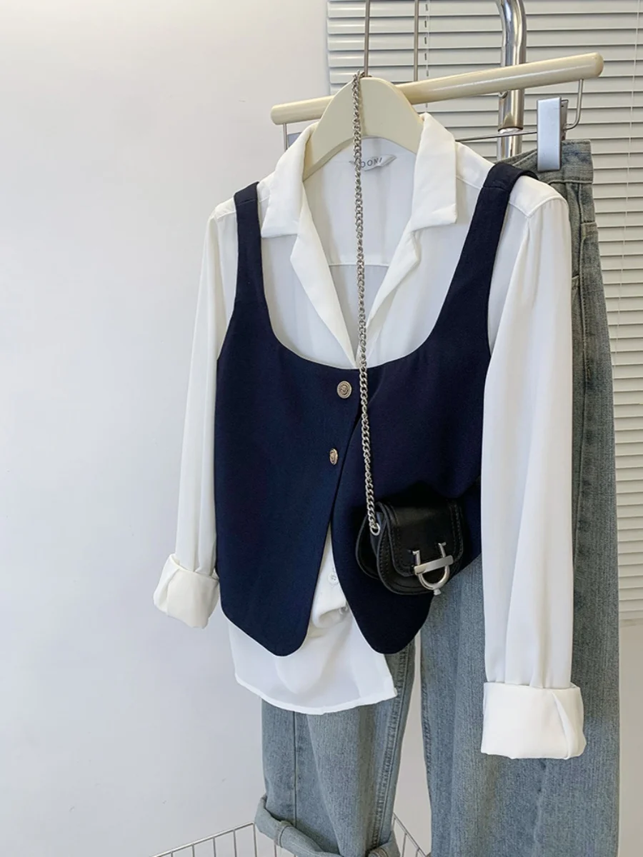 Ele Square Collar ort Women's  Vest Autumn Winter Faion Outerwear U-Neline Single Button Closure Trendy Top