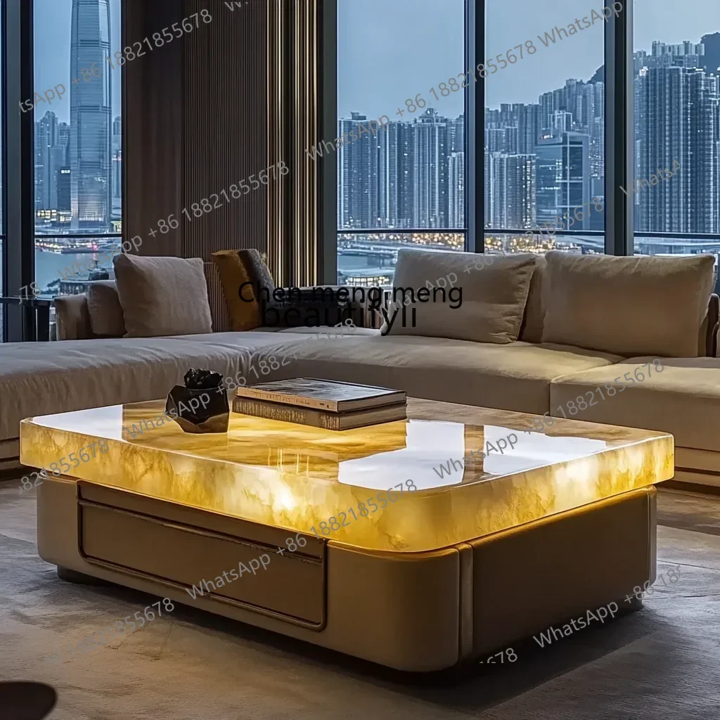 

xz1X1Luminous jade luxury stone leather coffee table luxury stone light luxury villa large flat floor living room square coffee