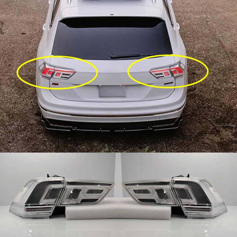 For US Spec VW Tiguan 2017-2021, Clear Transparent White PC Lens LED Rear Taillights, Full Complete Set 4Pcs Inner & Outer Tail