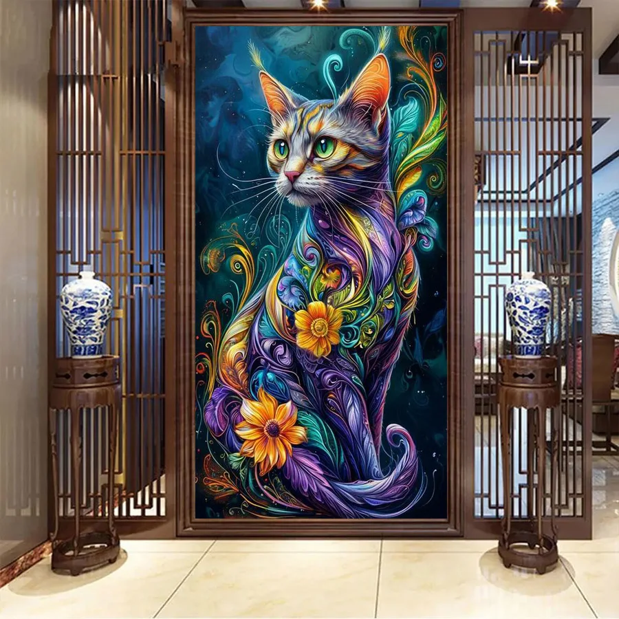 

Fullcang Colorful Cat Large Size Diy Diamond Painting Kits Animals Full Square Round Drill Mosaic Embroidery Picture Home Decor