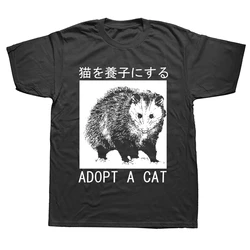 Adopt A Cat Opossum Japanese T Shirts Graphic Cotton Streetwear Short Sleeve Birthday Gifts Summer Style T-shirt Mens 42346