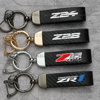Carbon Fiber For Chevrolet Z24 Z28 ZR1 Super Charged Z85 4X4 Emblem Fashion Leather Keychain Men Women Car Key Ring Accessories