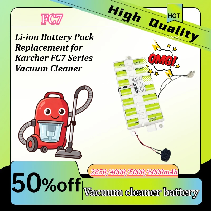 25.2V 6000mAh Li-ion Battery Pack Replacement for Karcher FC7 Series Vacuum Cleaner