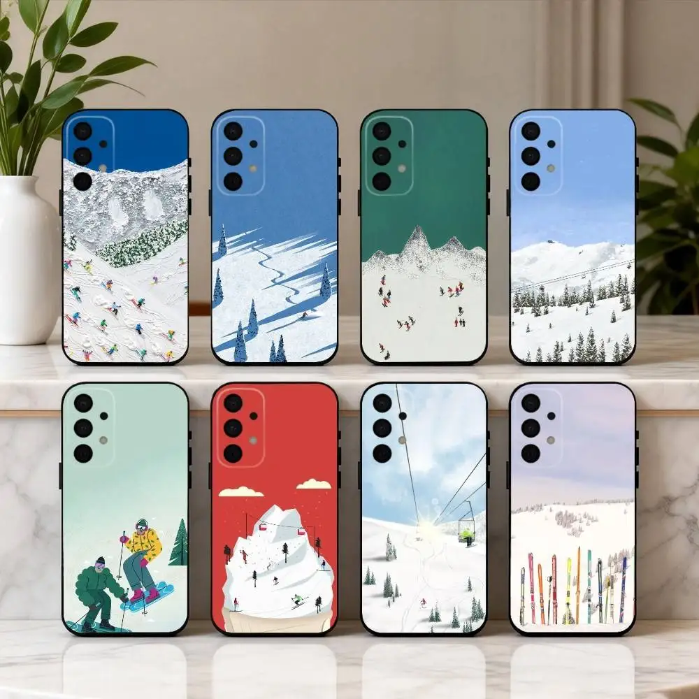 

S-Snow Mountain S-Skiing Ski Phone Case For Samsung Galaxy A73,A72,A71,A70,A53,A52,A51,Others Soft Black Cover