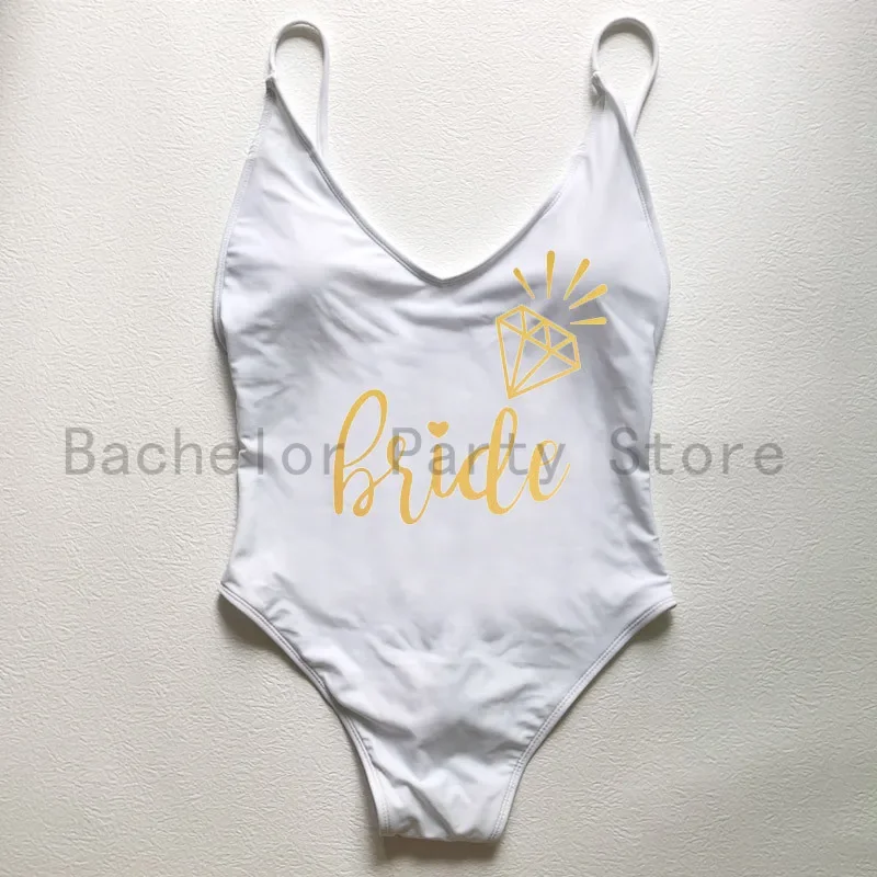 Padded One Piece Swimsuit Sexy BRIDE SQUAD Letter Print Swimwear Women Bikini Bathing Suit Summer Bodysuit Backless monokini