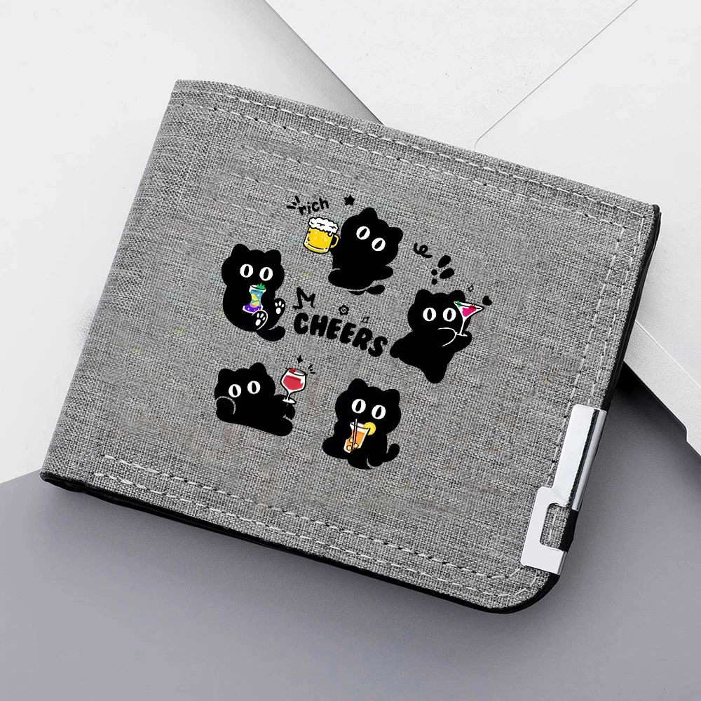 Men's Wallet Cartoon Cute Cat Pattern Portable Canvas Material Student Zipper Coin Pocket Wallet